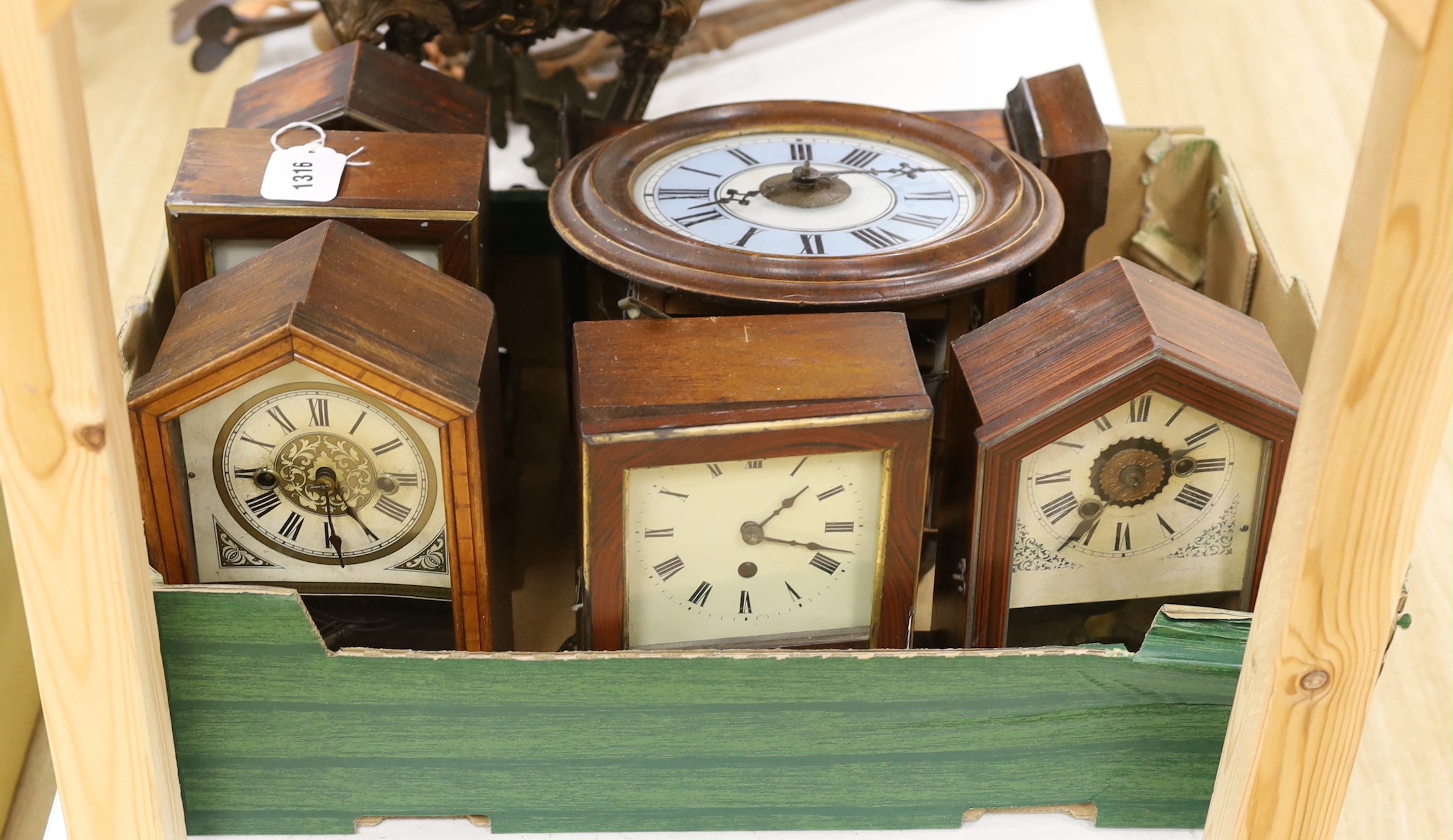 Seven various 19th century Black Forest clocks